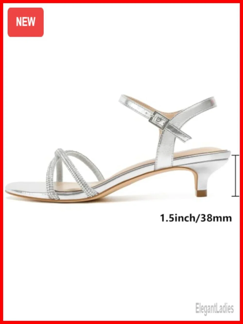 Strappy Kitten Heel Sandals Rhinestone Ankle Strap Round Toe Party Prom